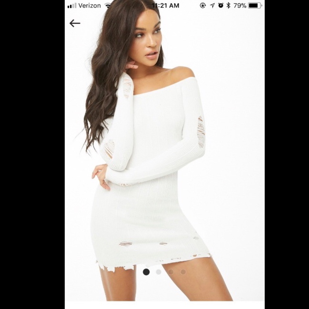 Wht distressed off the shoulder dress
